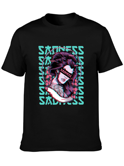 Sadness Woman Graphic Black T-Shirt