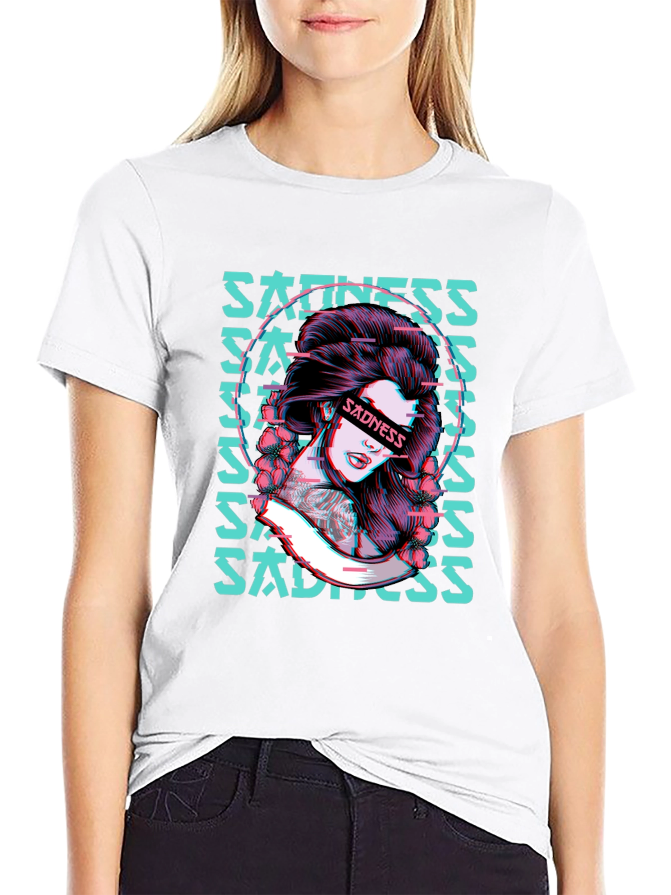 Sadness Woman Graphic Black T-Shirt