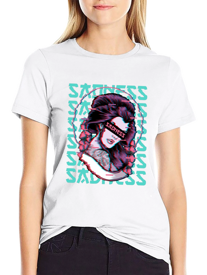 Sadness Woman Graphic Black T-Shirt