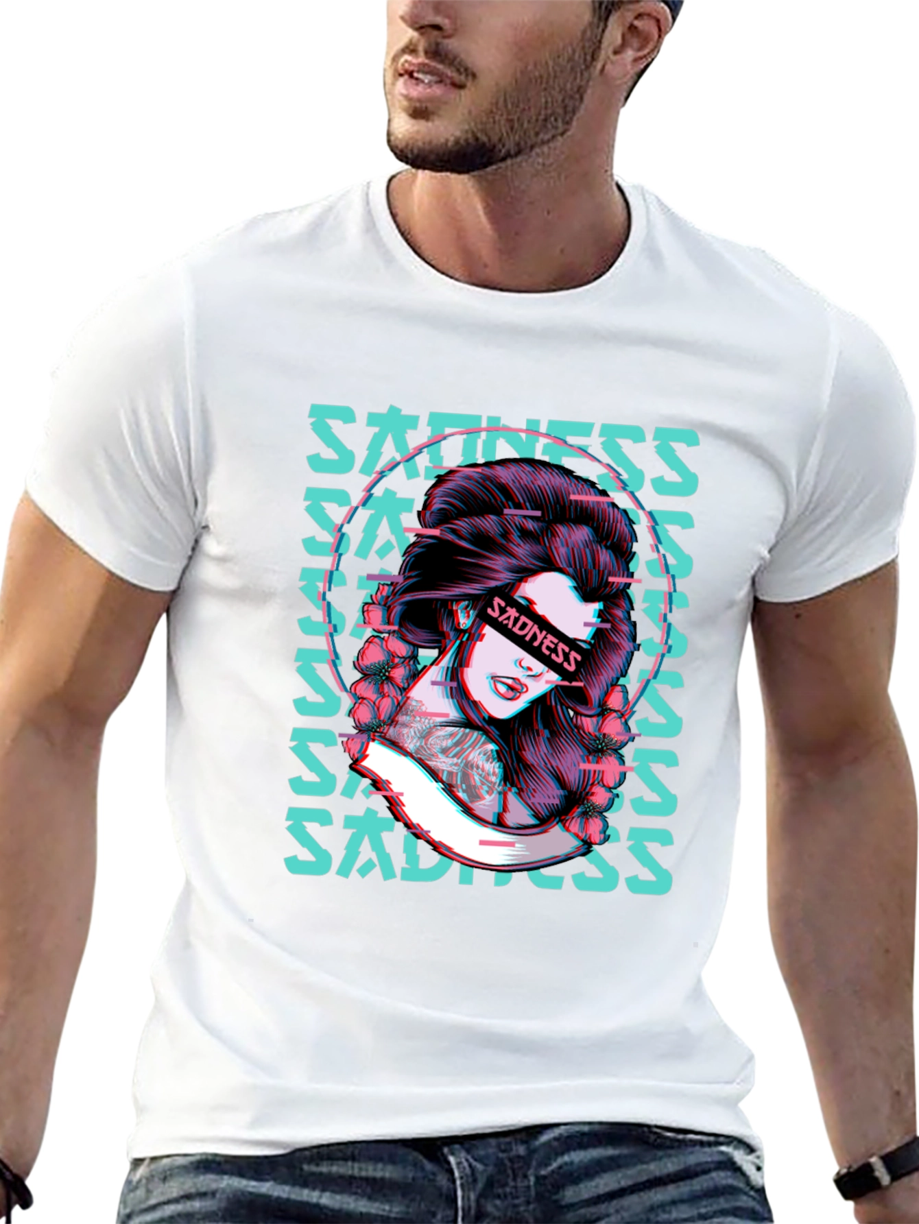 Sadness Woman Graphic Black T-Shirt