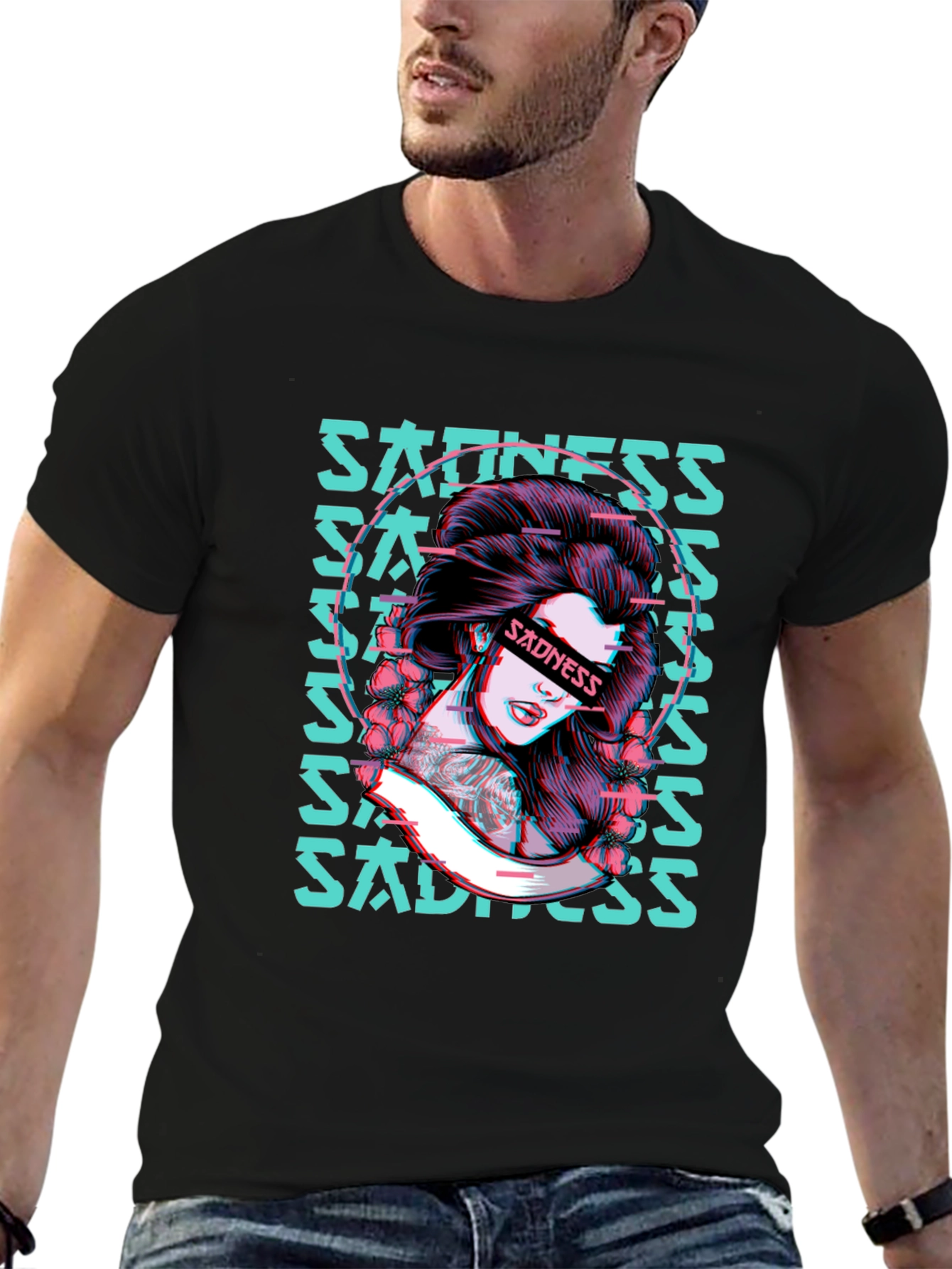 Sadness Woman Graphic Black T-Shirt