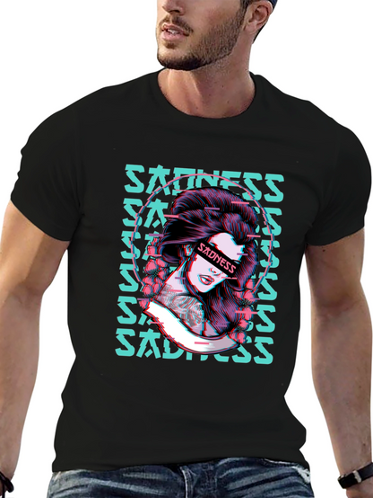 Sadness Woman Graphic Black T-Shirt