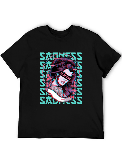 Sadness Woman Graphic Black T-Shirt