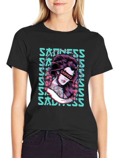 Sadness Woman Graphic Black T-Shirt