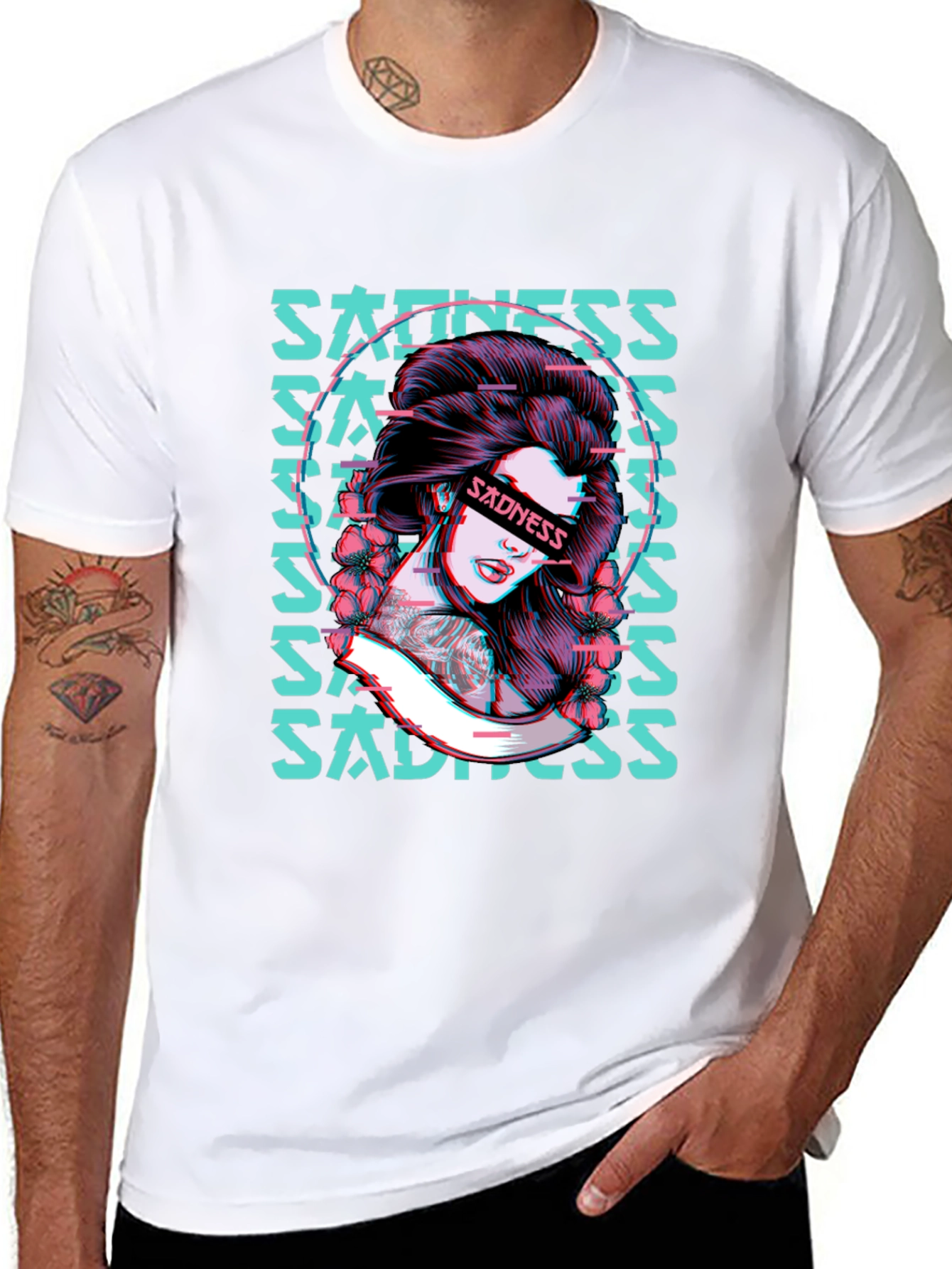 Sadness Woman Graphic Black T-Shirt