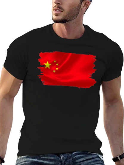China Flag T-Shirt - Black Crew Neck Tee