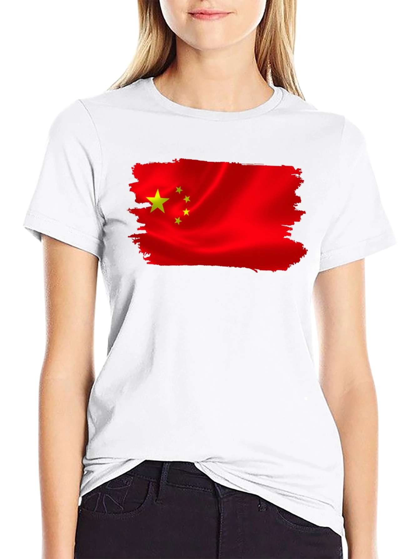 China Flag T-Shirt - Black Crew Neck Tee