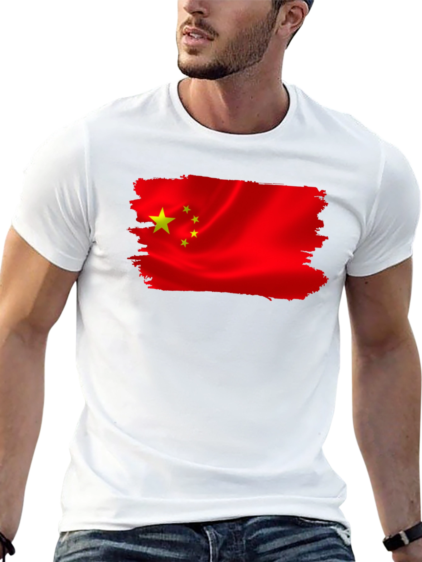 China Flag T-Shirt - Black Crew Neck Tee