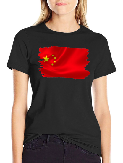 China Flag T-Shirt - Black Crew Neck Tee