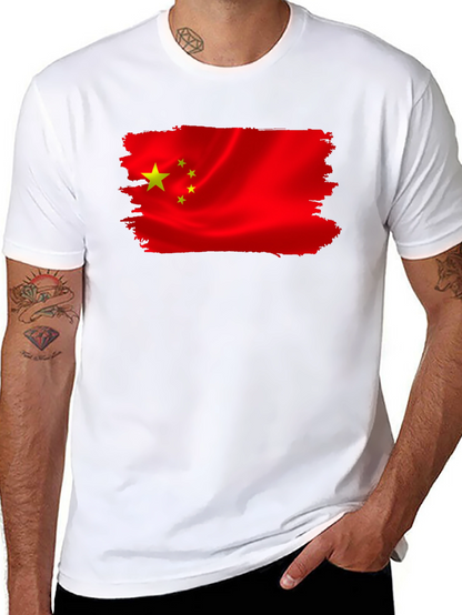 China Flag T-Shirt - Black Crew Neck Tee