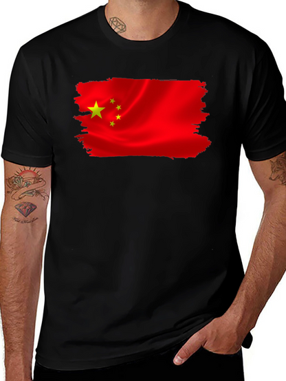 China Flag T-Shirt - Black Crew Neck Tee