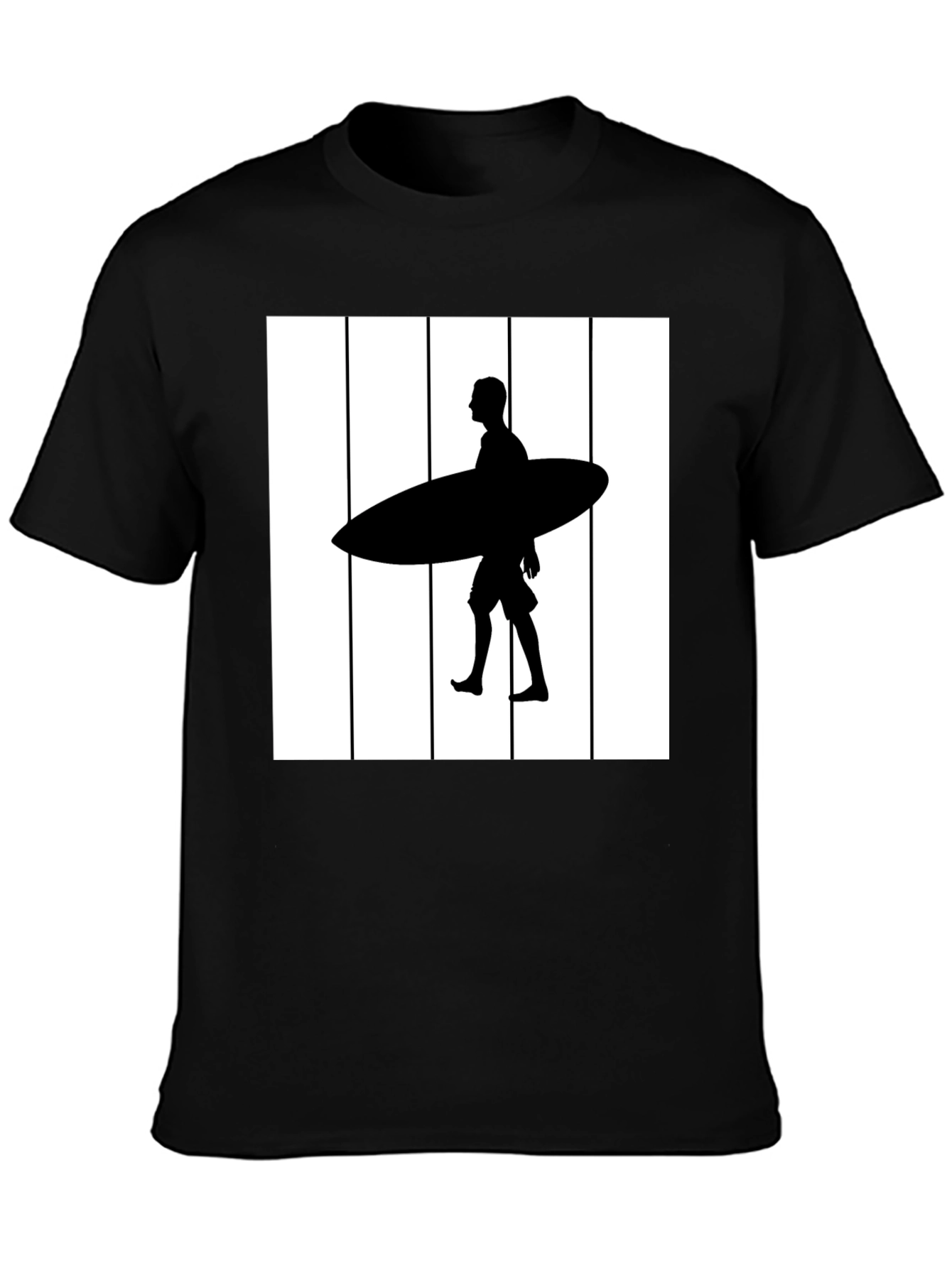 Surfer Silhouette Graphic Tee - Black Cotton Blend
