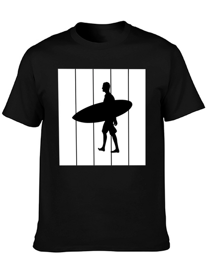 Surfer Silhouette Graphic Tee - Black Cotton Blend