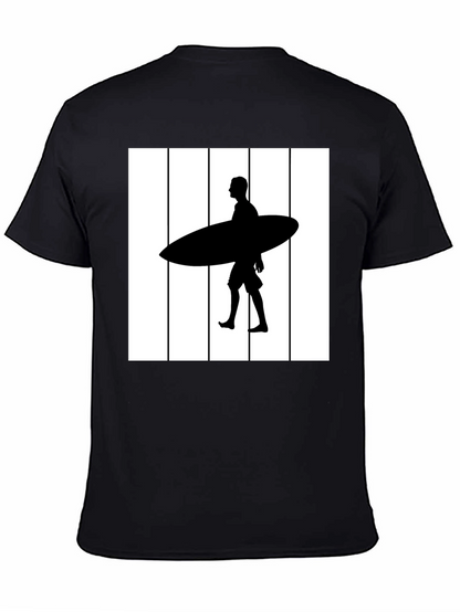 Surfer Silhouette Graphic Tee - Black Cotton Blend