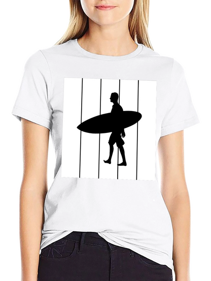 Surfer Silhouette Graphic Tee - Black Cotton Blend