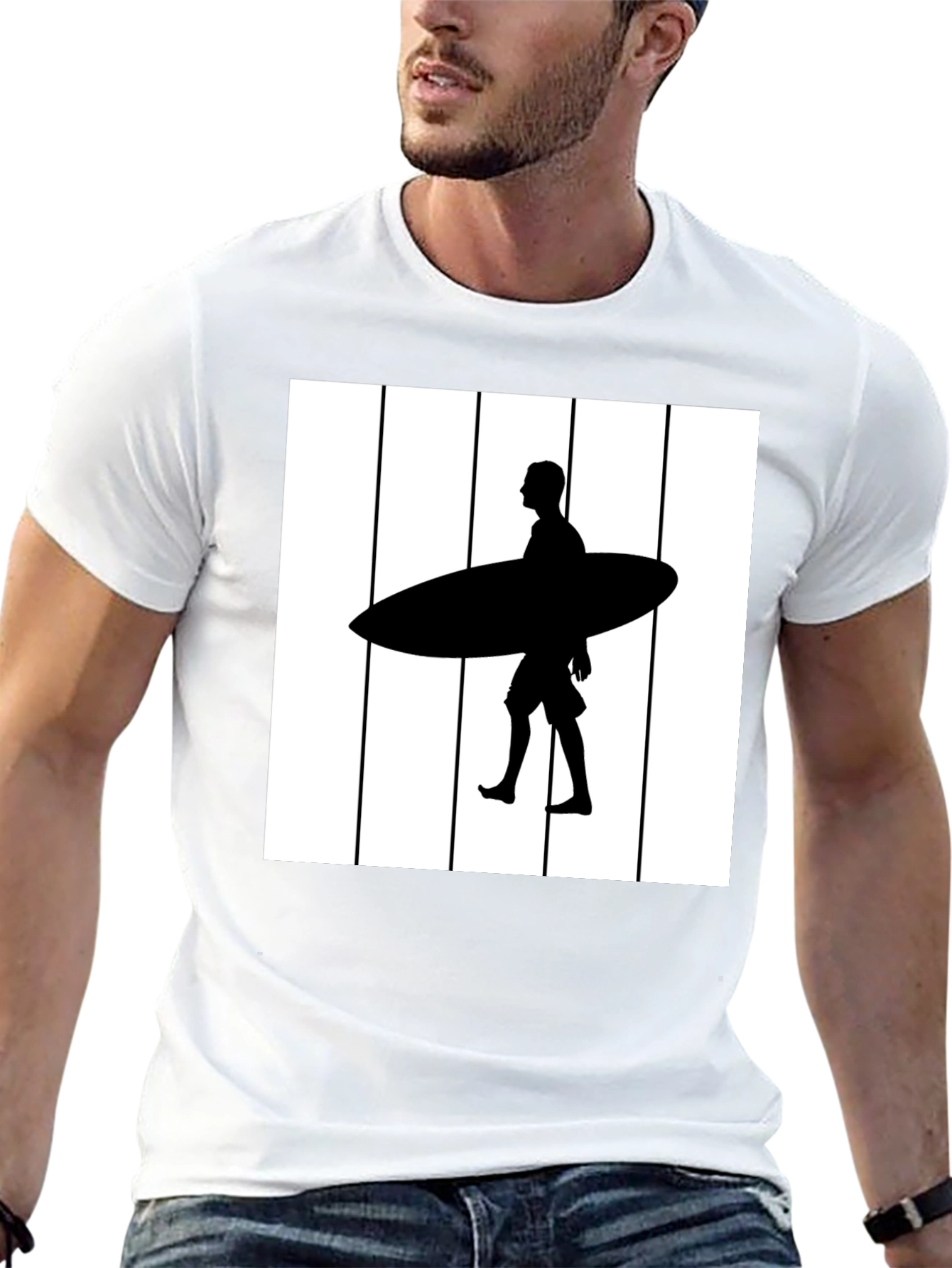 Surfer Silhouette Graphic Tee - Black Cotton Blend