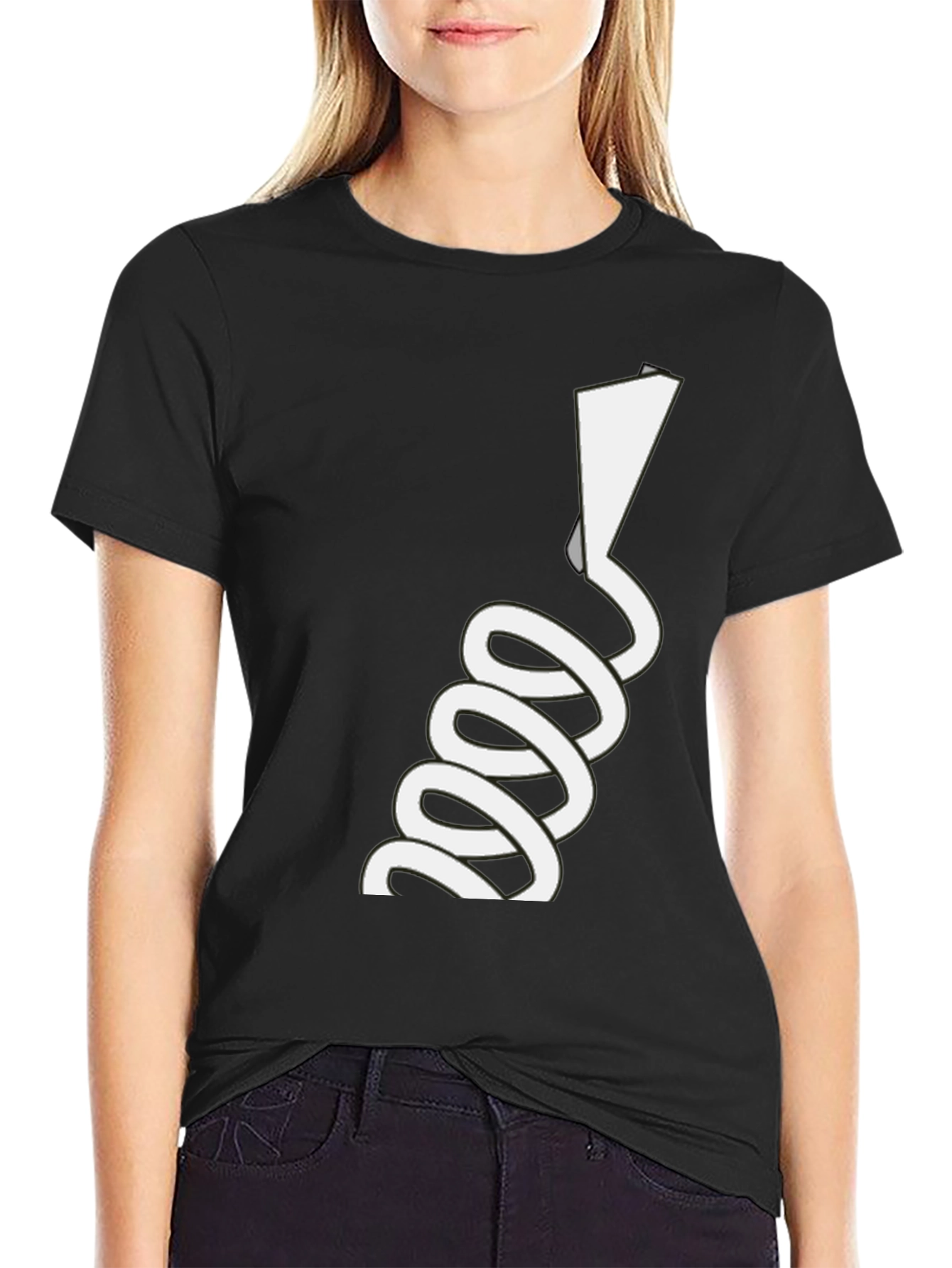 Novelty Black T-Shirt with White Spiraling Design