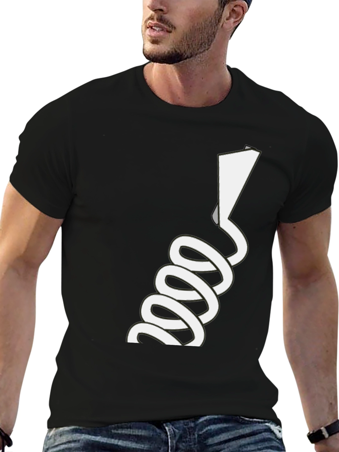 Novelty Black T-Shirt with White Spiraling Design