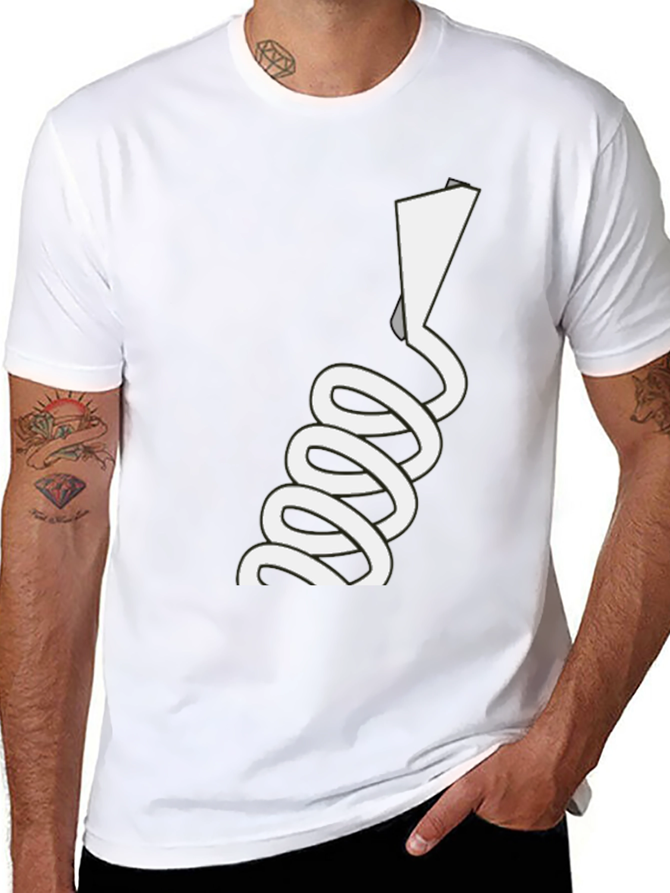 Novelty Black T-Shirt with White Spiraling Design