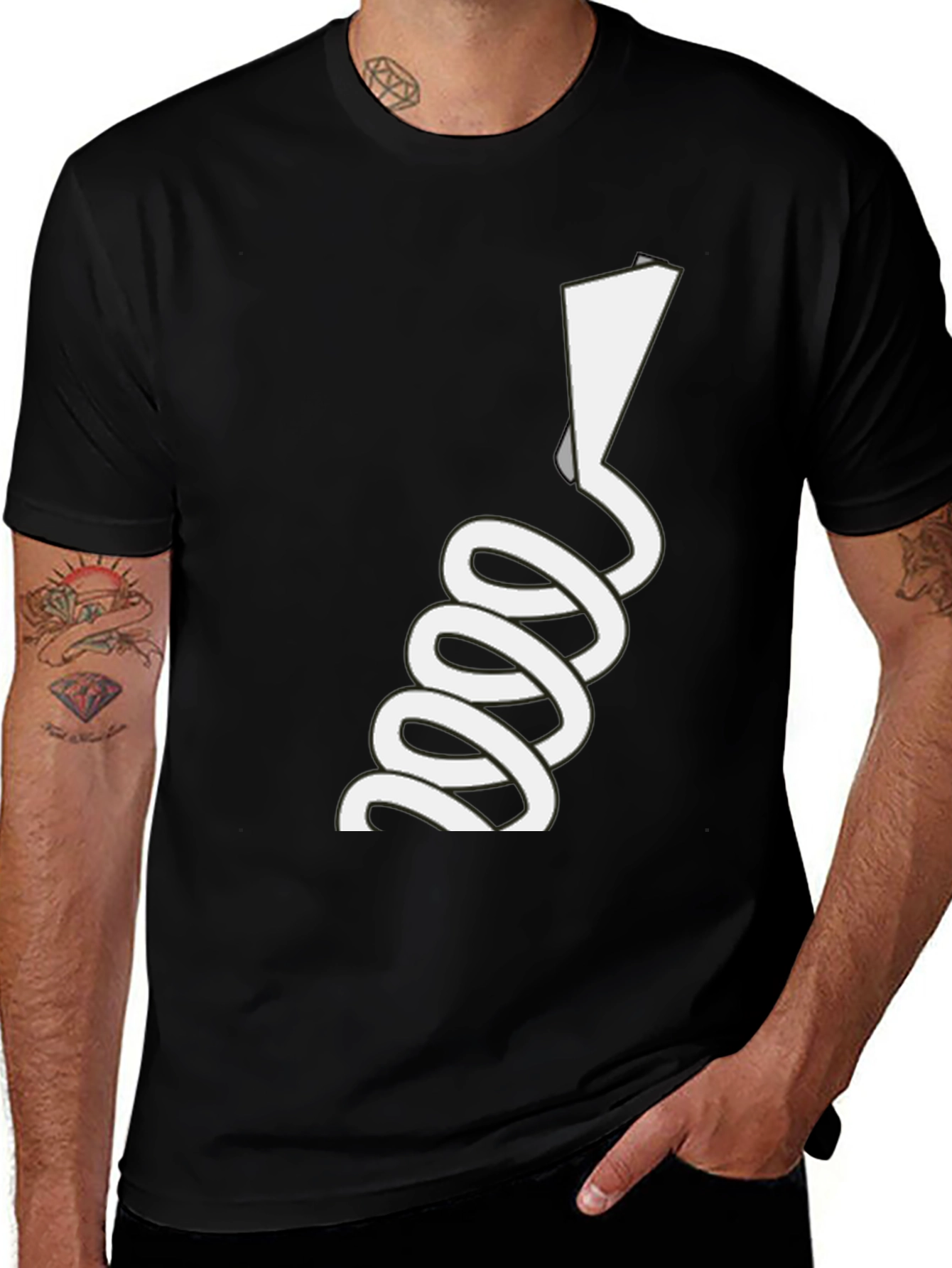 Novelty Black T-Shirt with White Spiraling Design
