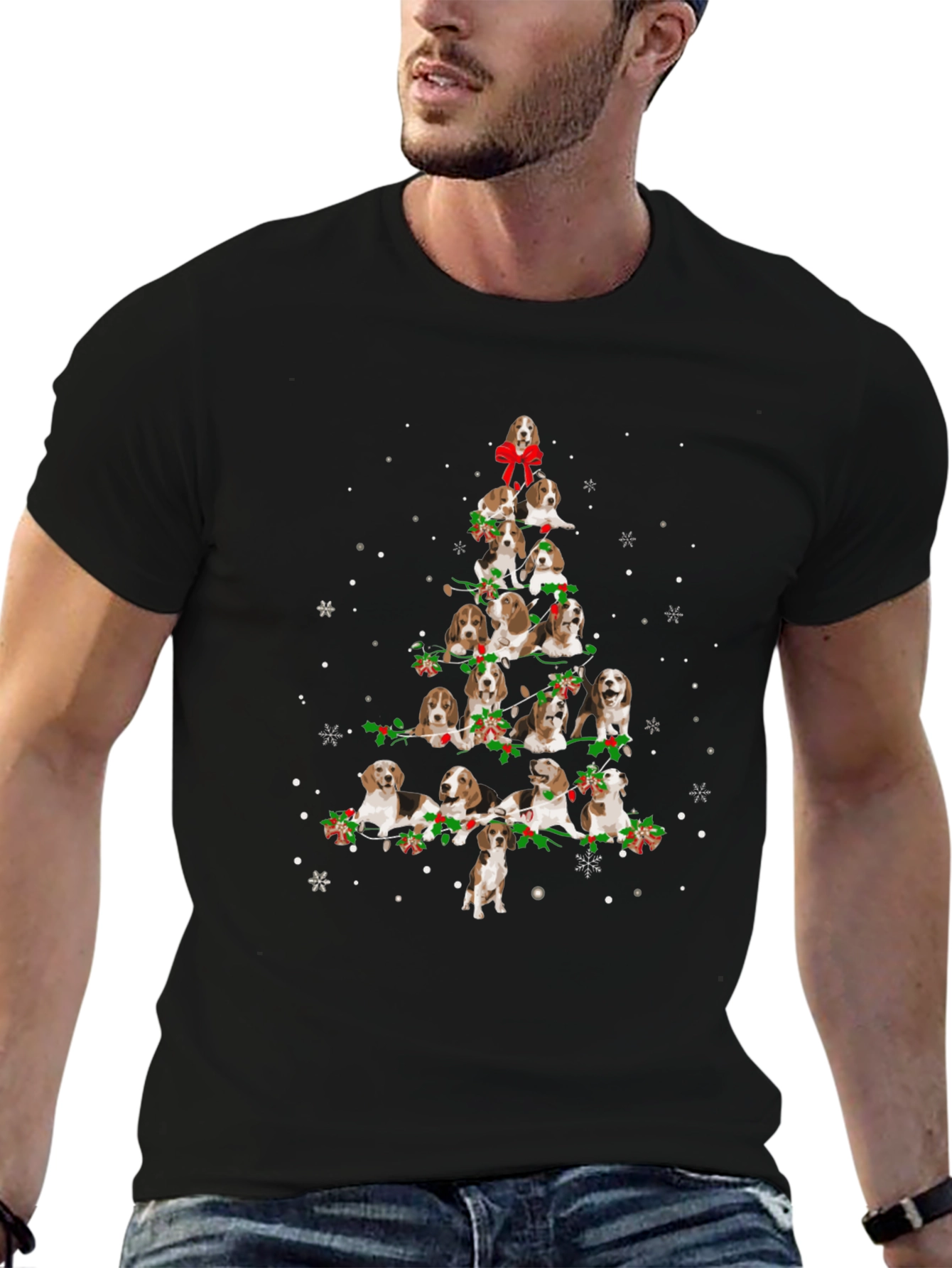 Beagle Christmas Tree Black T-Shirt
