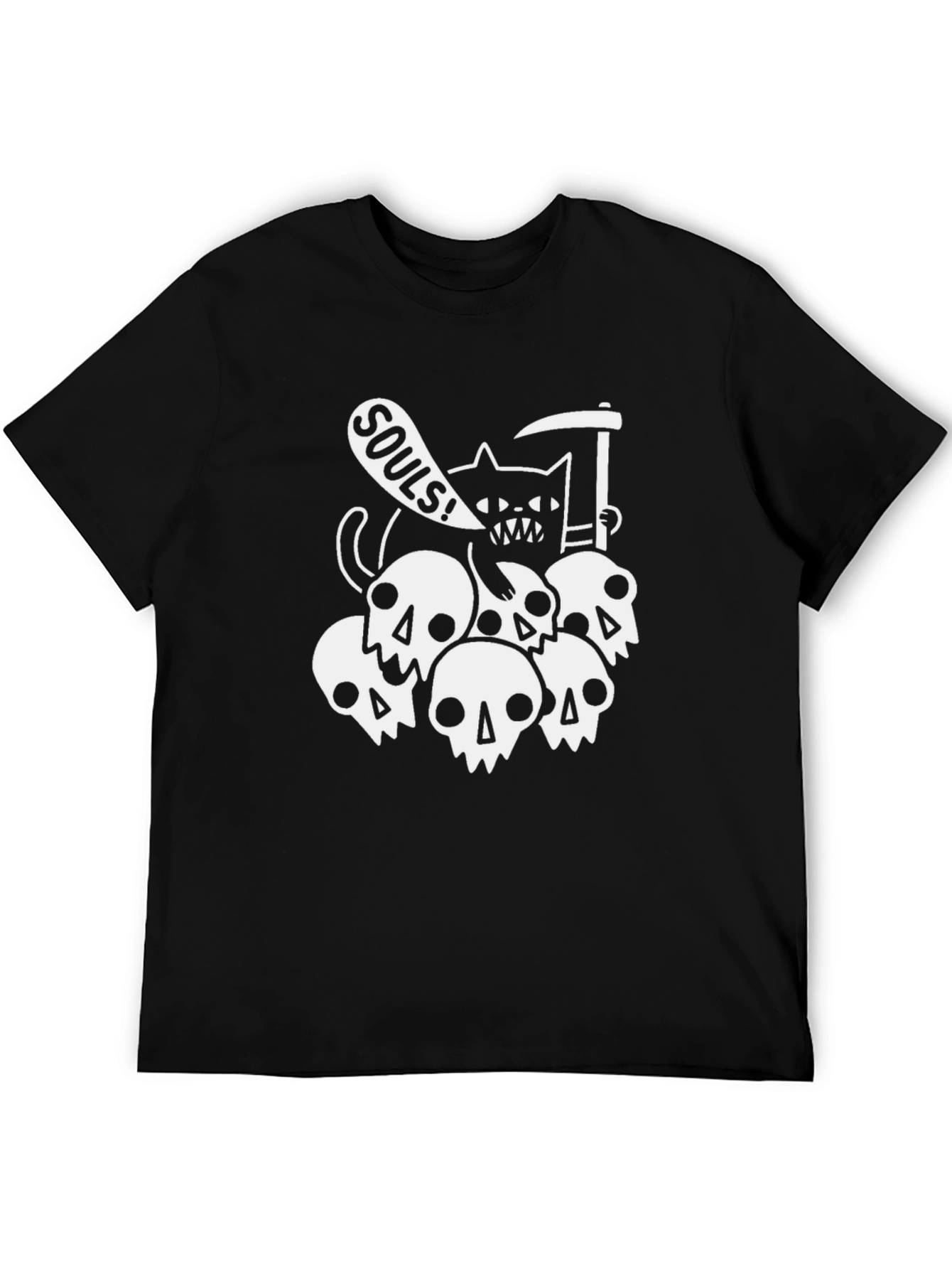 Grim Reaper Cat Souls Black Graphic T-Shirt