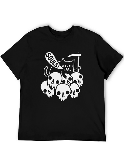 Grim Reaper Cat Souls Black Graphic T-Shirt