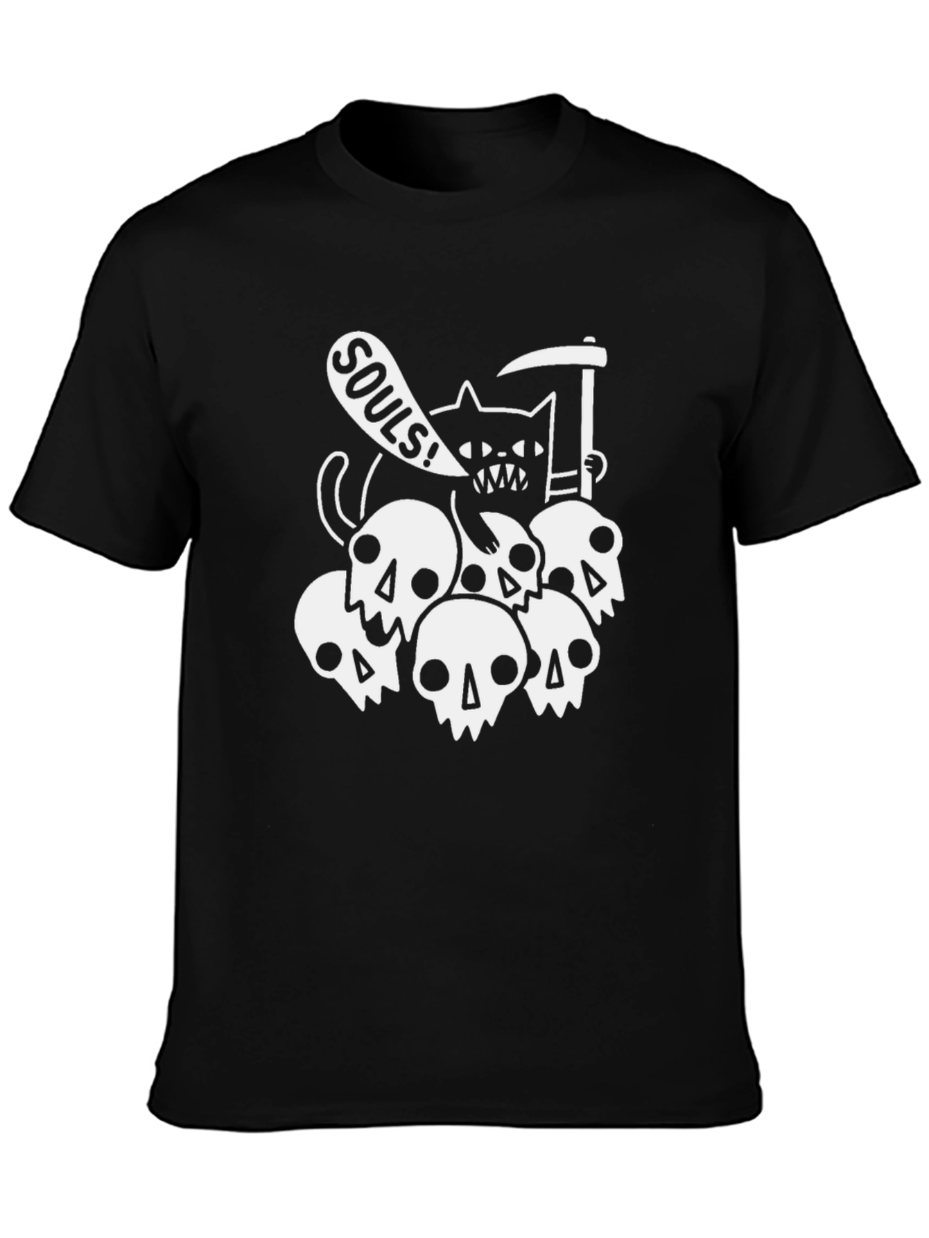 Grim Reaper Cat Souls Black Graphic T-Shirt
