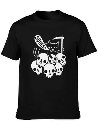 Grim Reaper Cat Souls Black Graphic T-Shirt