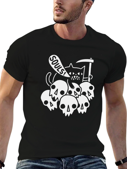 Grim Reaper Cat Souls Black Graphic T-Shirt