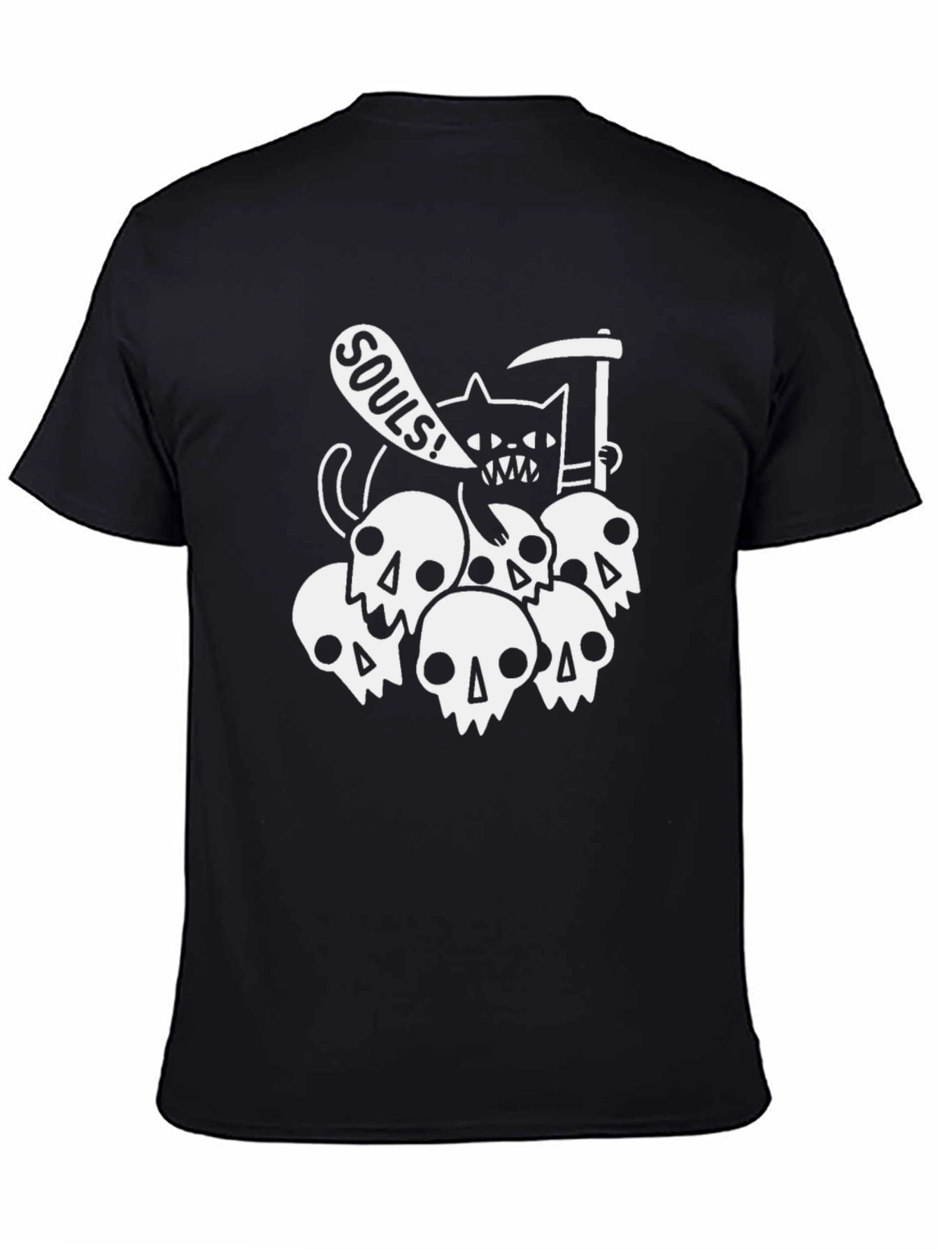 Grim Reaper Cat Souls Black Graphic T-Shirt