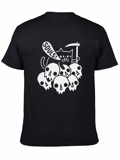 Grim Reaper Cat Souls Black Graphic T-Shirt