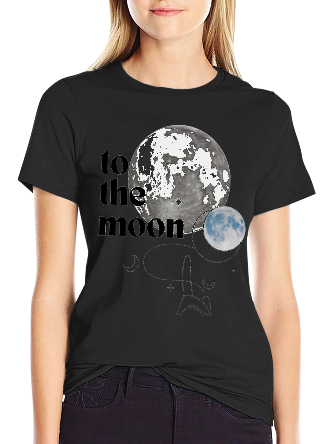 To The Moon Black Graphic Tee