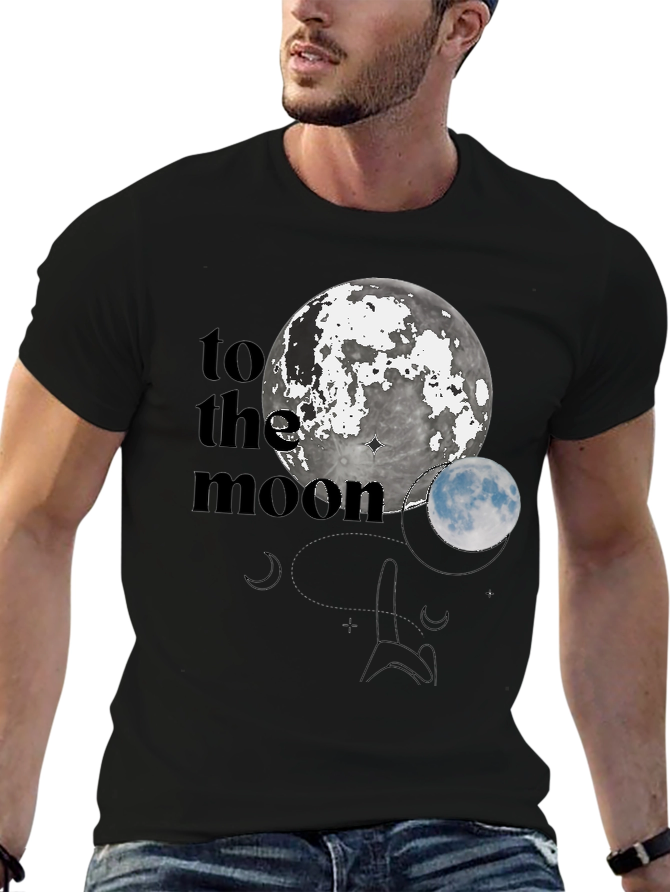 To The Moon Black Graphic Tee