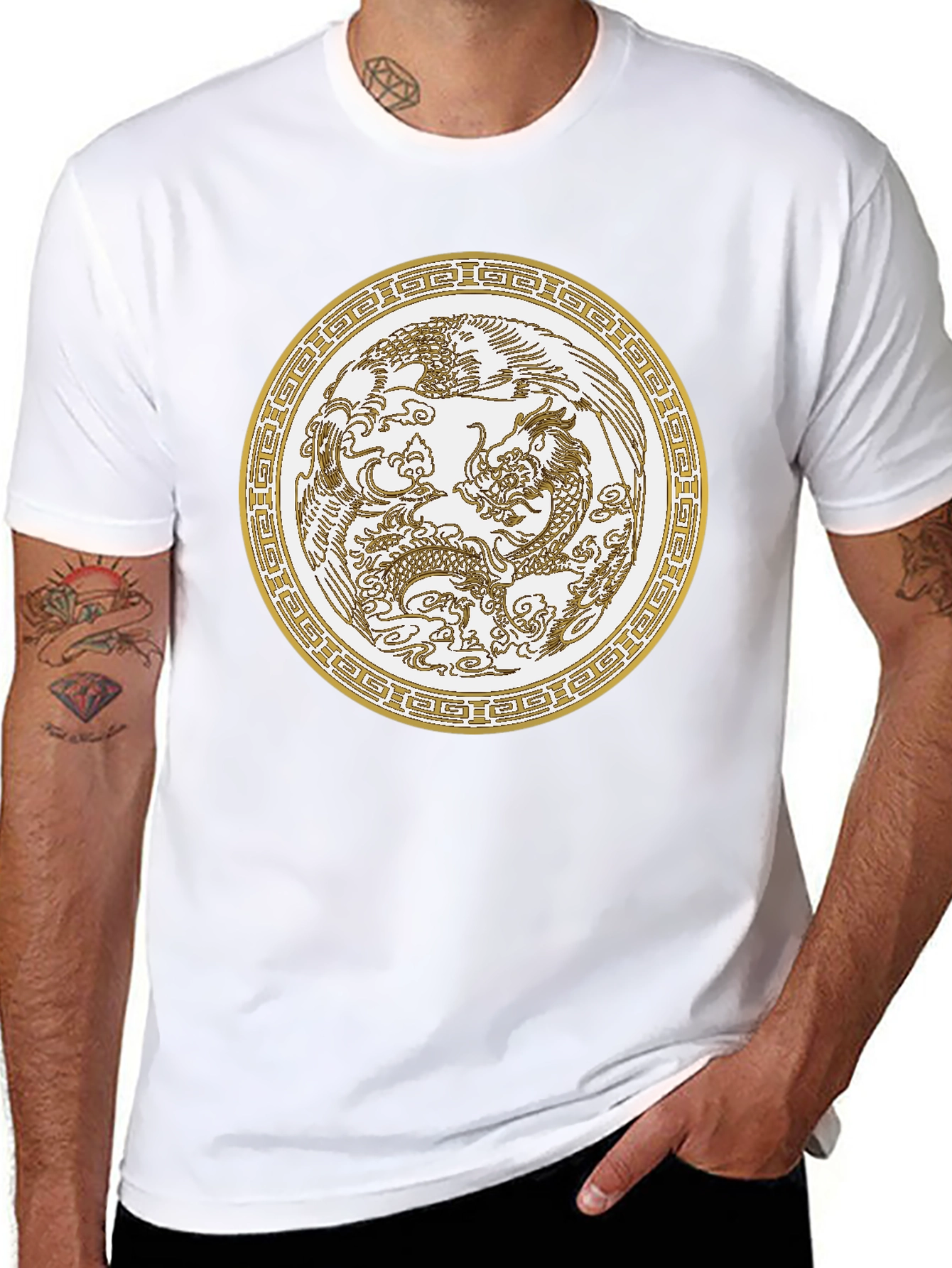 Dragon & Phoenix Graphic Tee - Unisex Black T-Shirt
