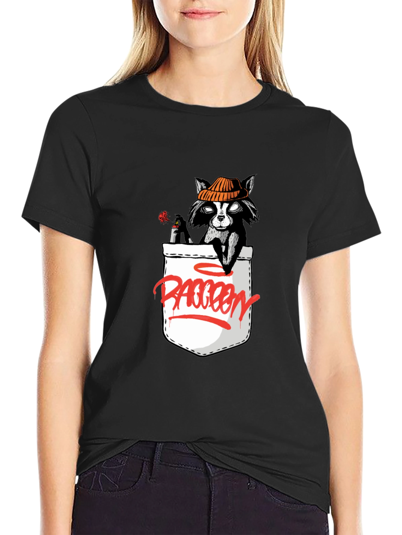 Raccoon in Pocket Graphic T-Shirt