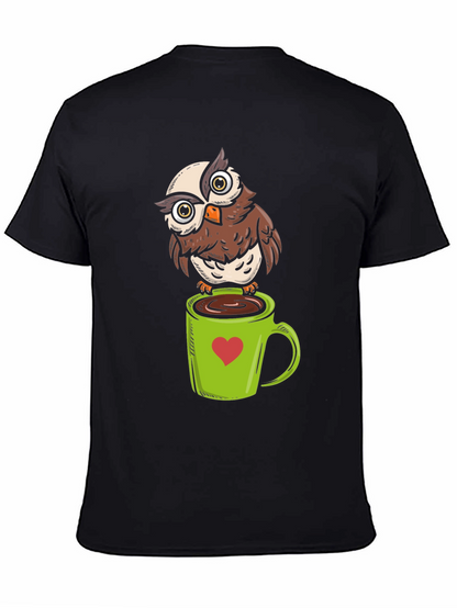 Owl on Coffee Mug Graphic T-Shirt