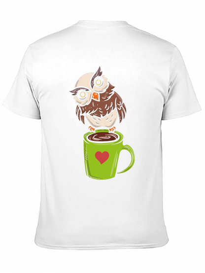 Owl on Coffee Mug Graphic T-Shirt