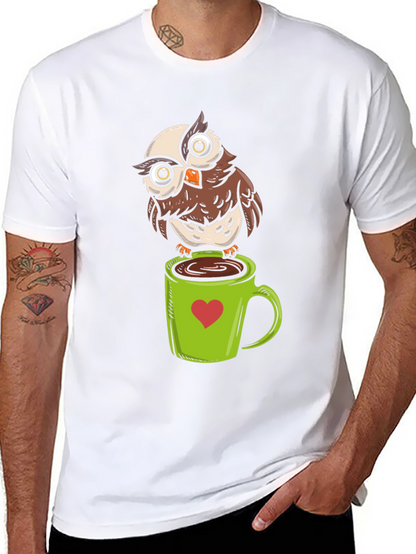 Owl on Coffee Mug Graphic T-Shirt