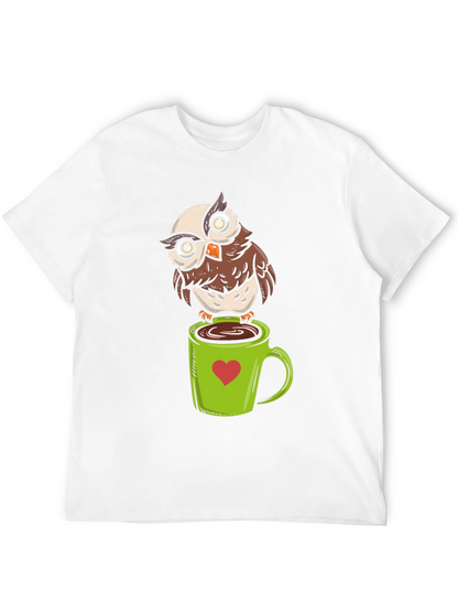 Owl on Coffee Mug Graphic T-Shirt
