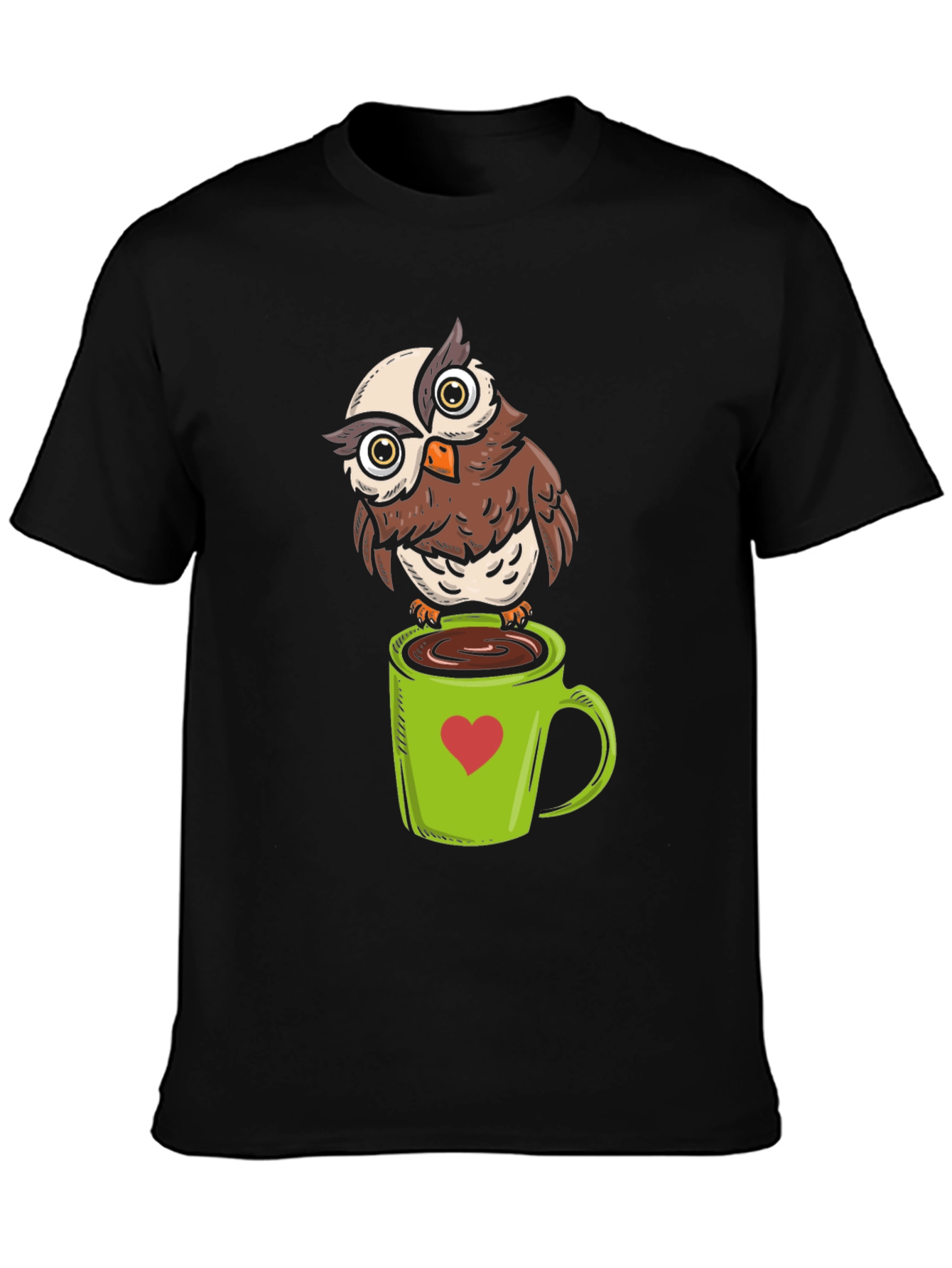 Owl on Coffee Mug Graphic T-Shirt
