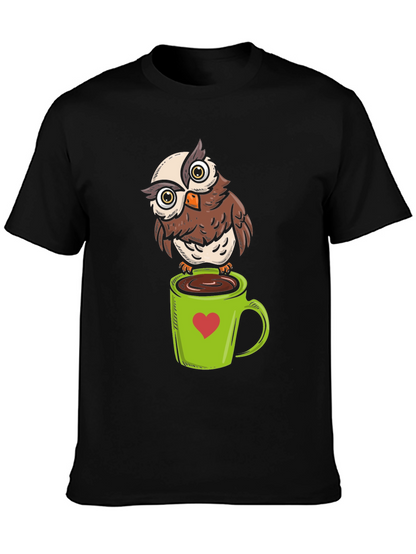 Owl on Coffee Mug Graphic T-Shirt