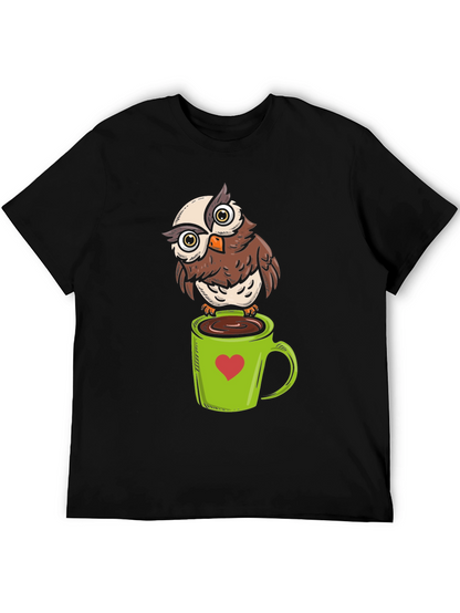 Owl on Coffee Mug Graphic T-Shirt