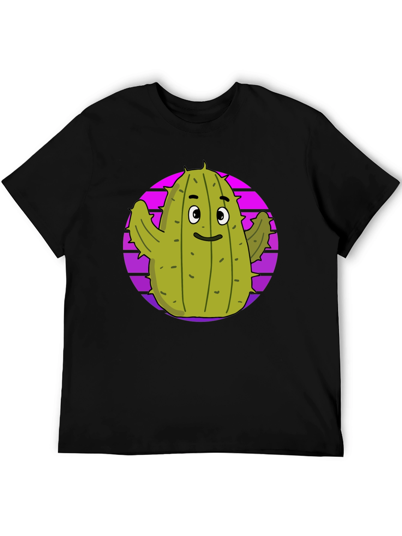 Fun Cactus Graphic Tee - Black Cotton T-Shirt
