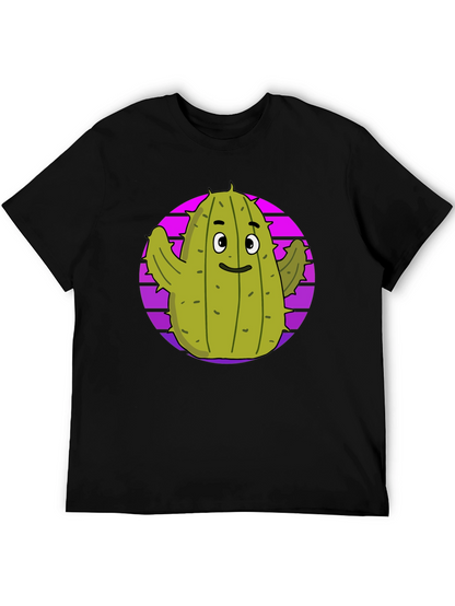 Fun Cactus Graphic Tee - Black Cotton T-Shirt