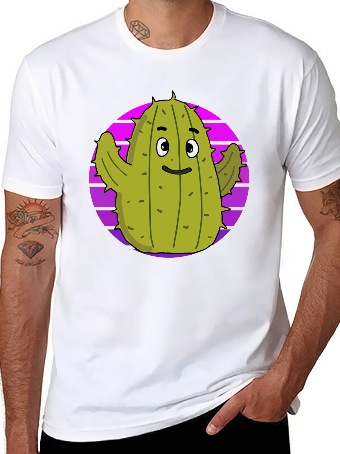 Fun Cactus Graphic Tee - Black Cotton T-Shirt