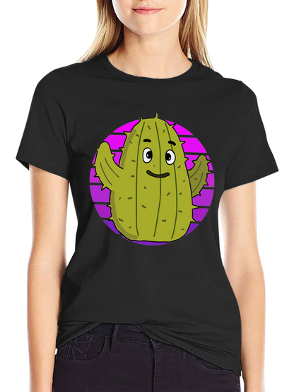 Fun Cactus Graphic Tee - Black Cotton T-Shirt