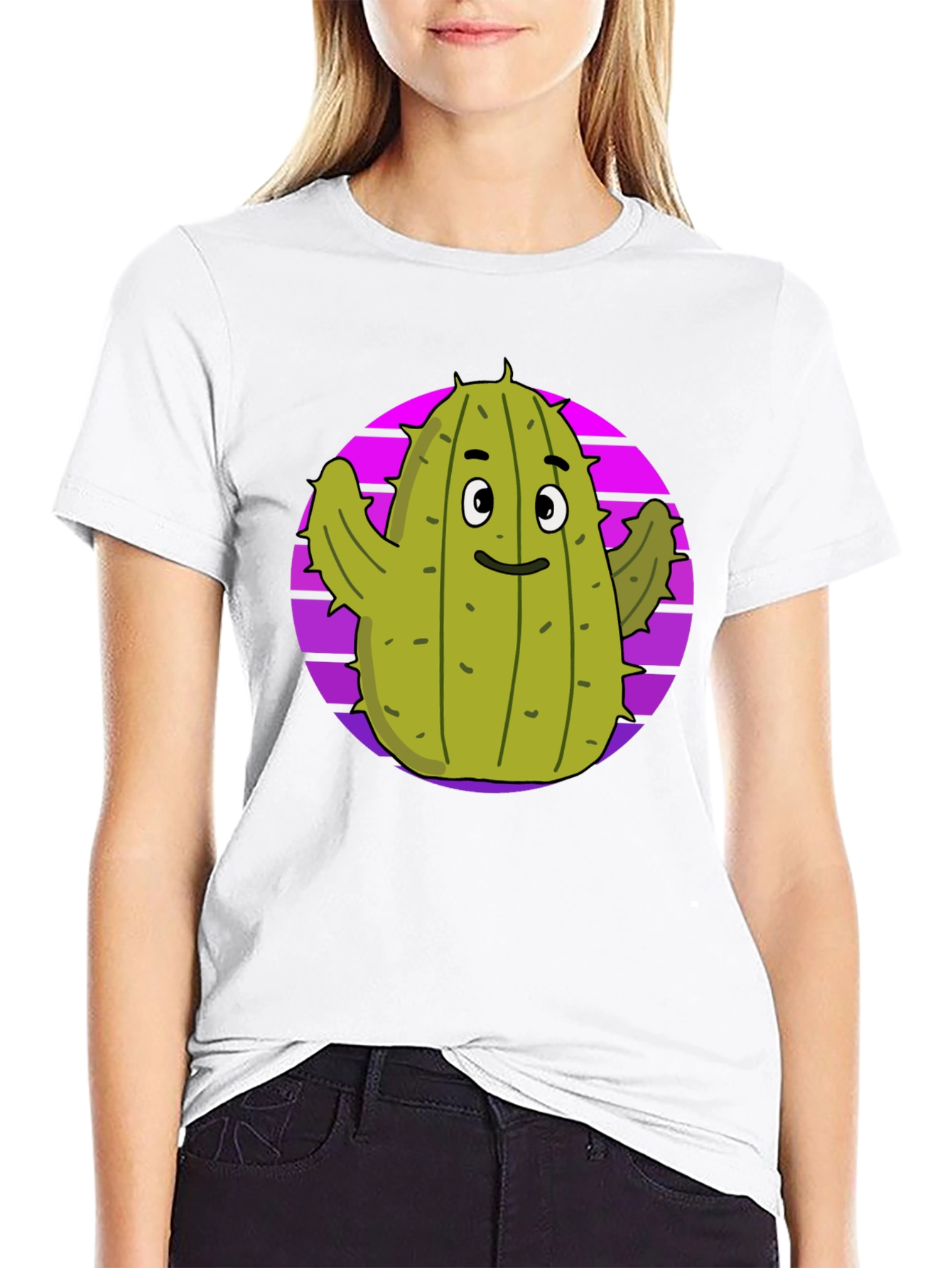 Fun Cactus Graphic Tee - Black Cotton T-Shirt
