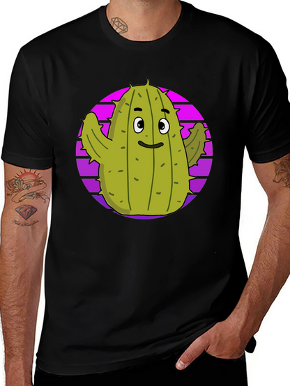 Fun Cactus Graphic Tee - Black Cotton T-Shirt