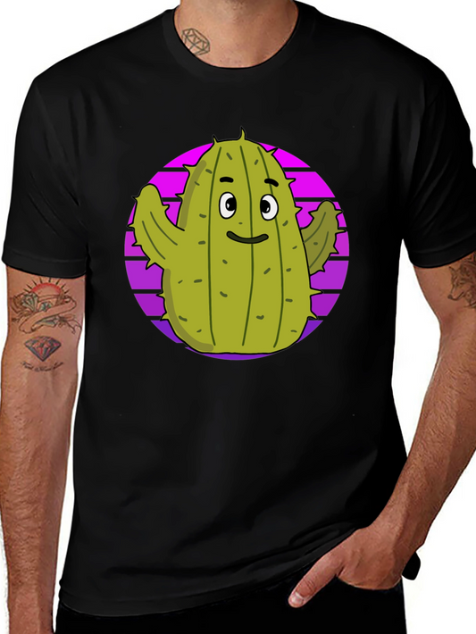 Fun Cactus Graphic Tee - Black Cotton T-Shirt
